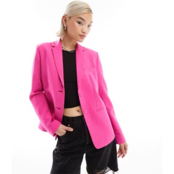 French Connection Single Breasted Tailored Blazer Wild Rosa Hot Pink US Size 6 - Picture 1 of 8